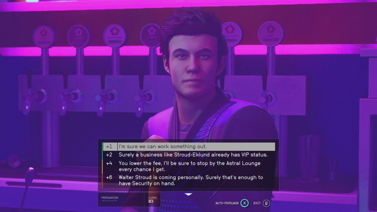 Starfield Tout cet argent peut acheter Boone Morgan dans Astral Lounge