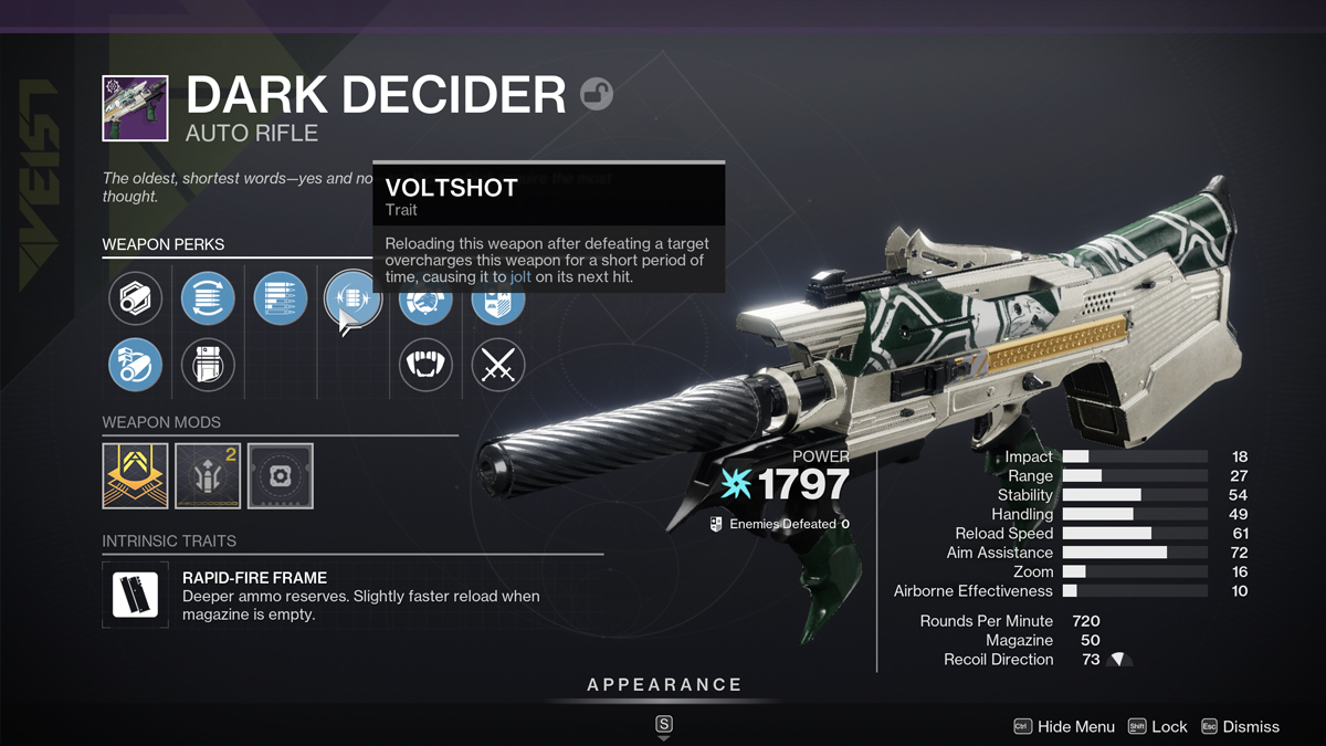 Destiny 2 Arc Hunter Guide de construction Voltshot Perk