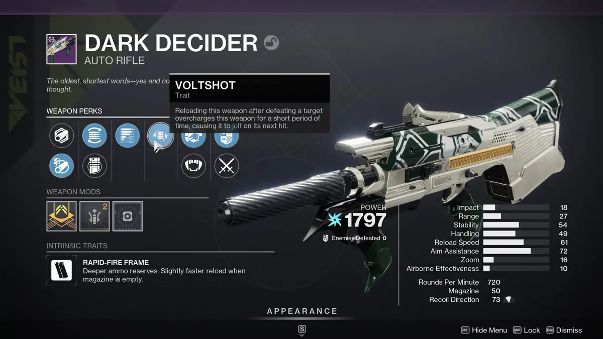 Destiny 2 Arc Hunter Guide de construction Voltshot Perk