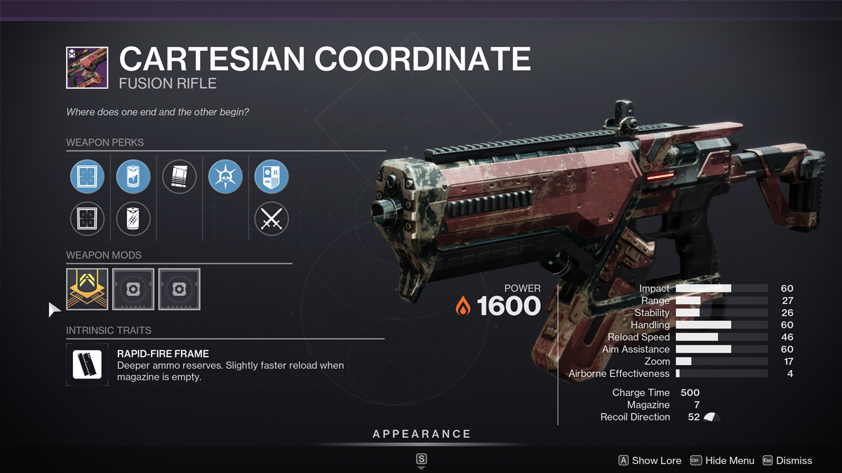 Statistiques des coordonnées cartésiennes de Destiny 2
