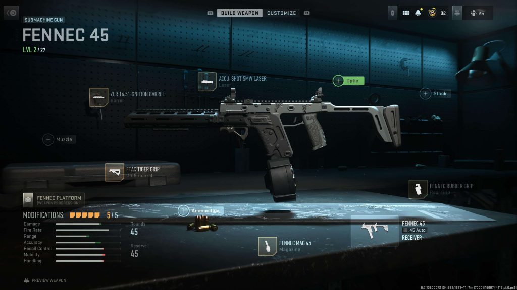 Fennec 45 Warzone 2 Gunsmith