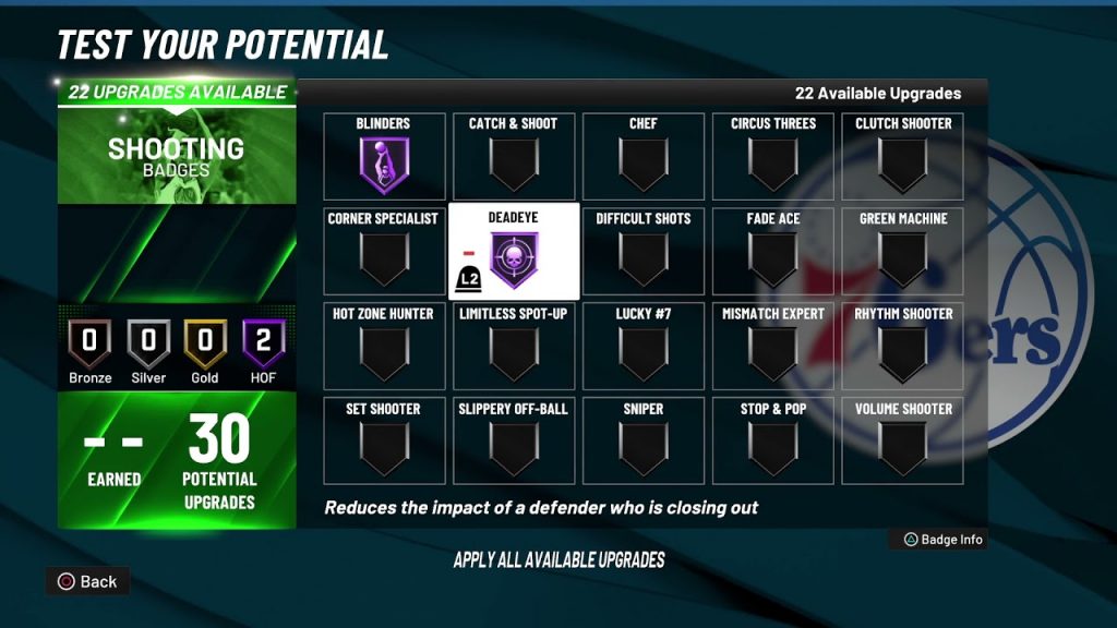 Insigne Deadeye dans NBA 2k23