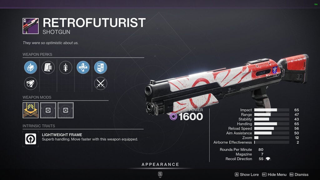 Statistiques de Destiny 2 Retrofuturist God Roll