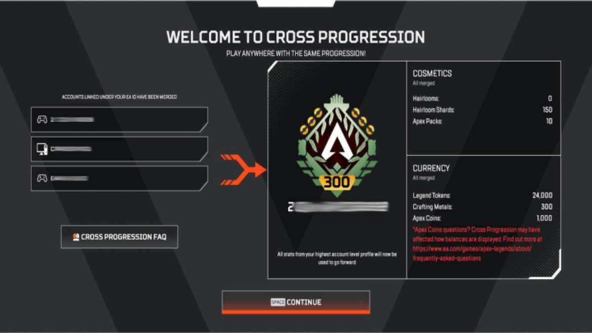 Apex Legends Comment fusionner des comptes pour une migration à progression croisée