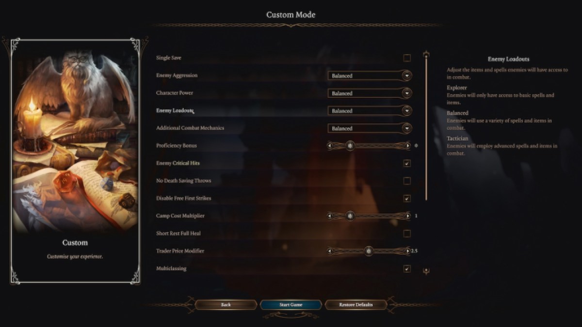 Options expliquées sur l'honneur et le mode personnalisé de Baldurs Gate 3