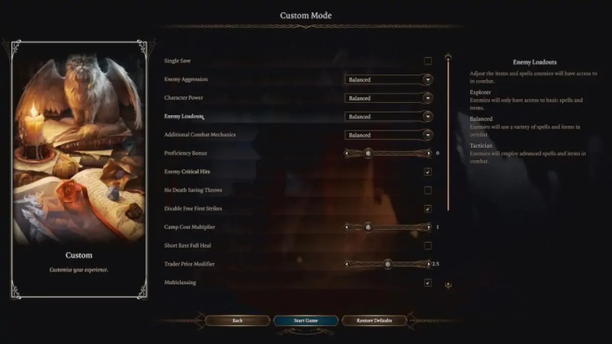 Options expliquées sur l'honneur et le mode personnalisé de Baldurs Gate 3