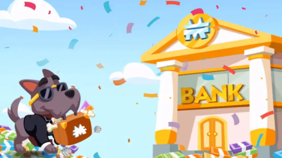 Chien va à la banque en Monopoly Go