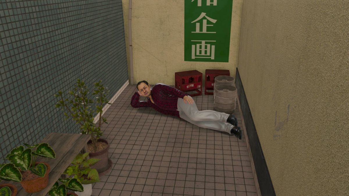 Comme un dragon Gaiden Gold Balls Shen posant dans une ruelle