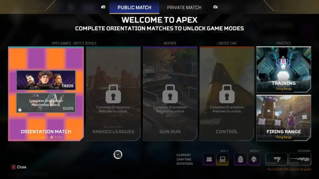 L’écran Match d’orientation dans Apex Legends