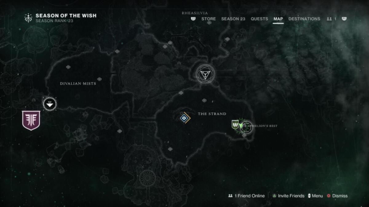 Carte de localisation du repos d'Aphelion de Destiny 2 Starcats
