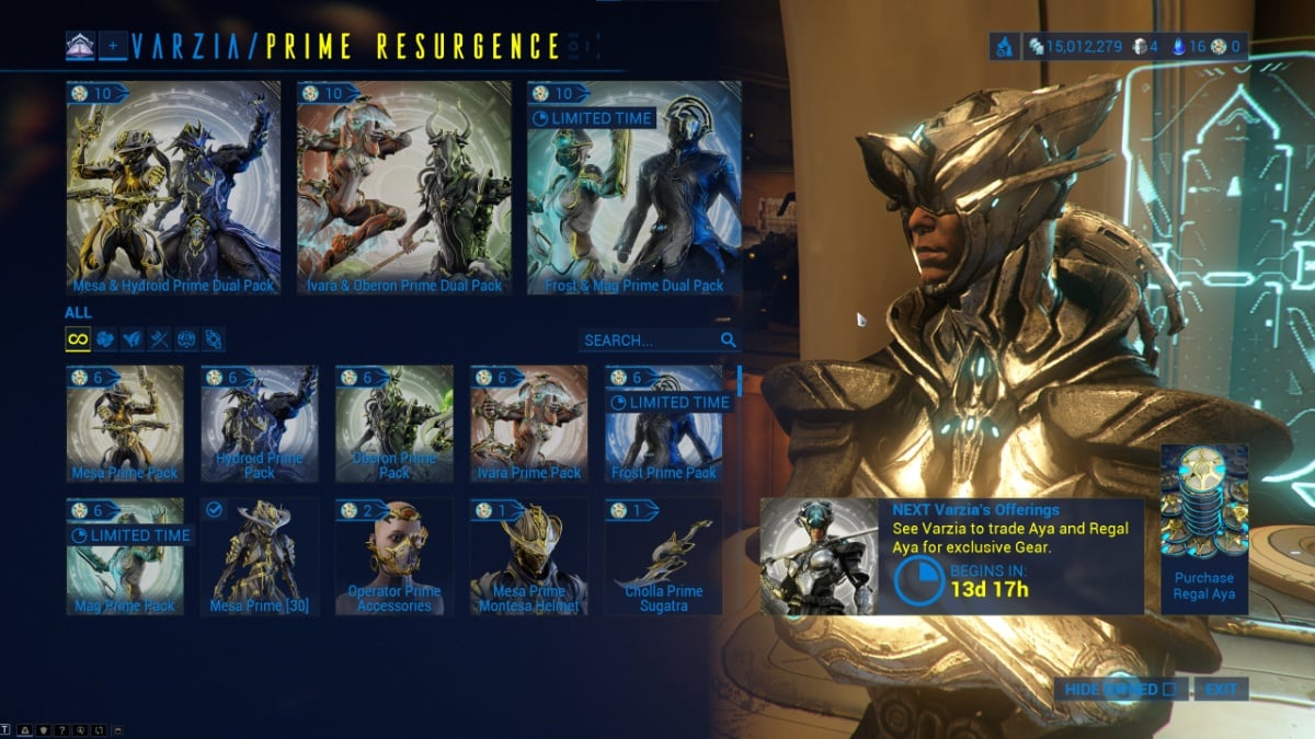 Boutique Warframe Prime Resurgence