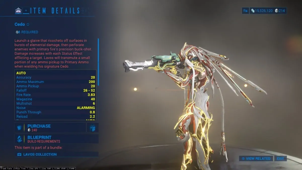 Cedo est l'une des armes principales les plus accessibles de Warframe