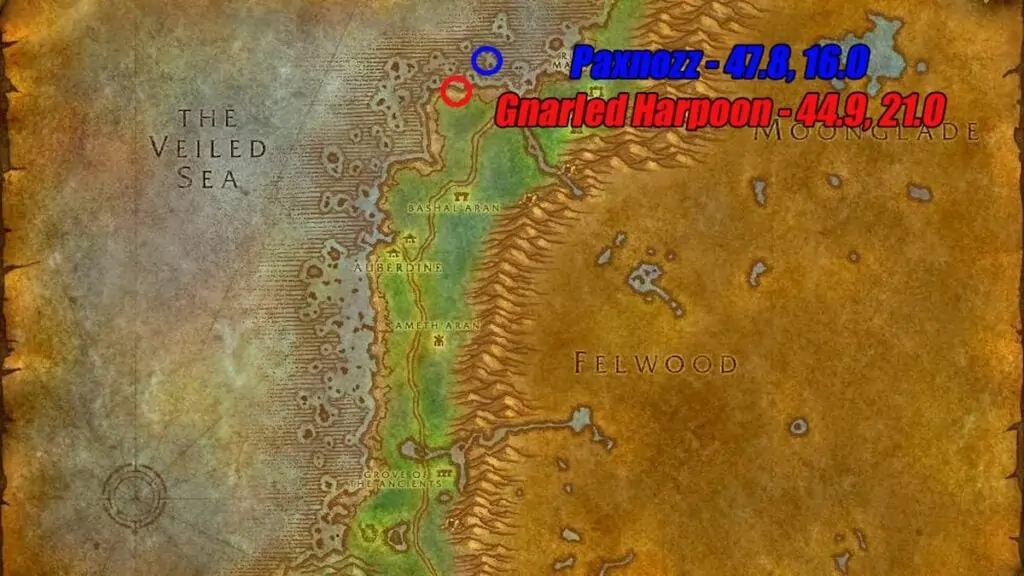Harpon noueux et carte Paxnozz WoW