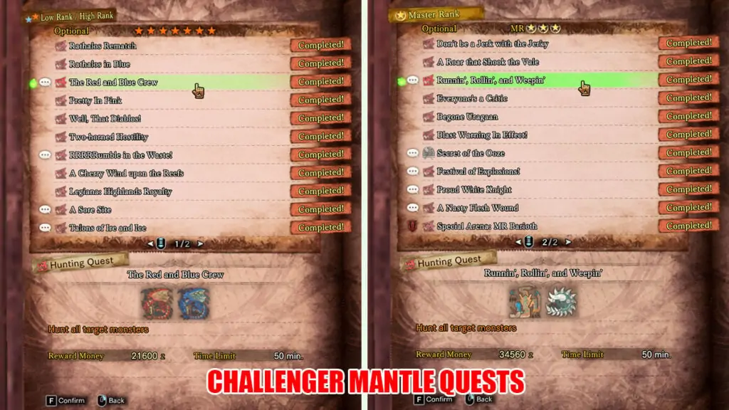 Quêtes du manteau de challenger