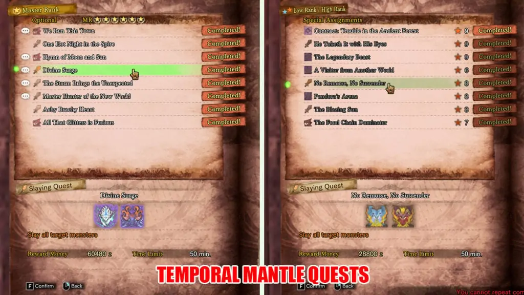 Débloquer des quêtes du manteau temporel dans Monster Hunter World