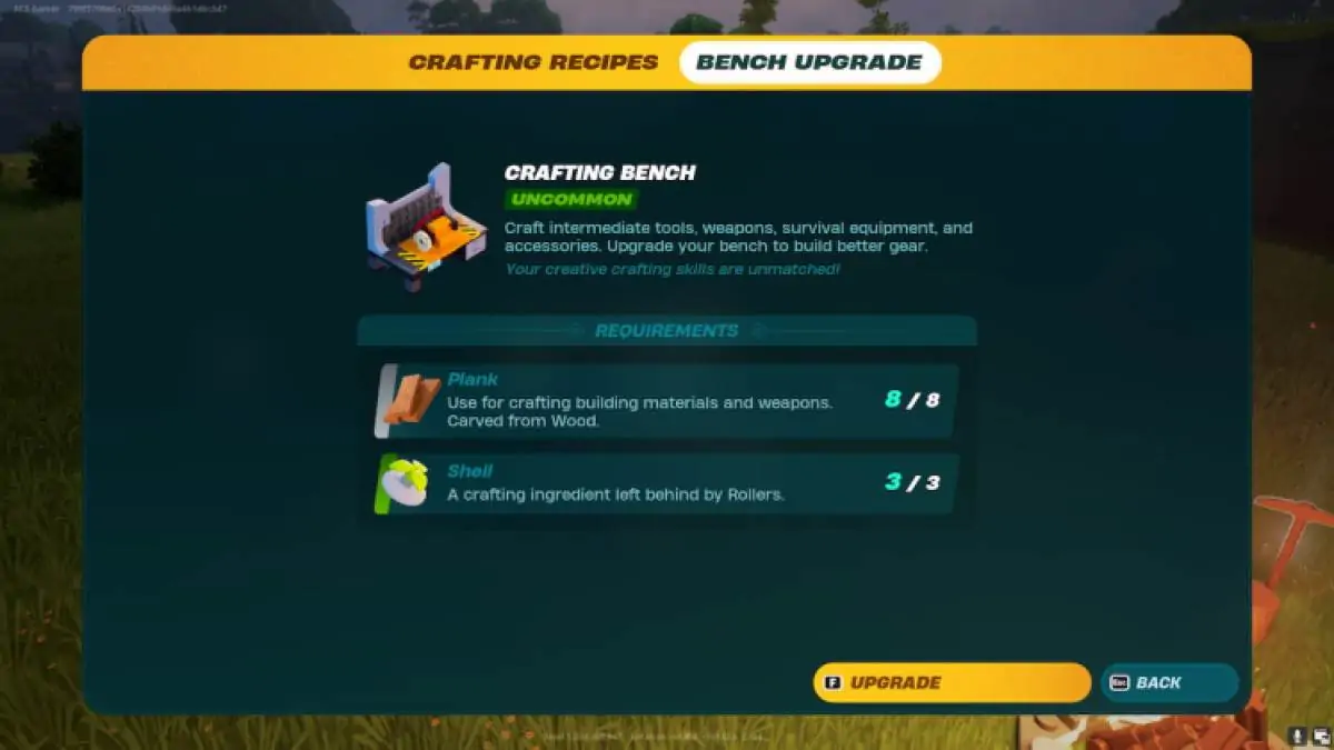 Mise à niveau du banc d'artisanat dans Lego Fortnite