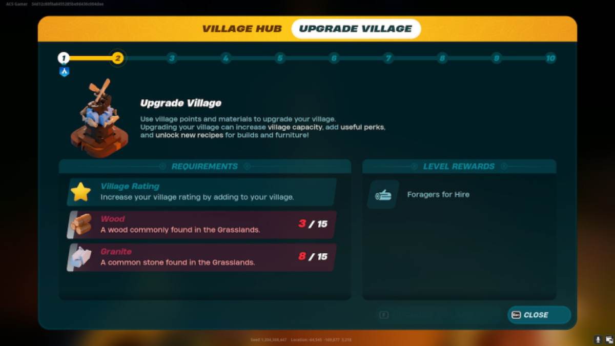 Améliorations du village dans Lego Fortnite