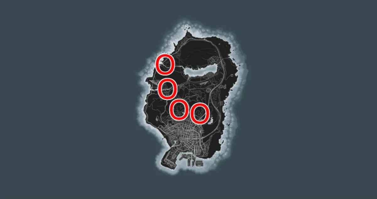 Carte de localisation des cerfs de Gta Online