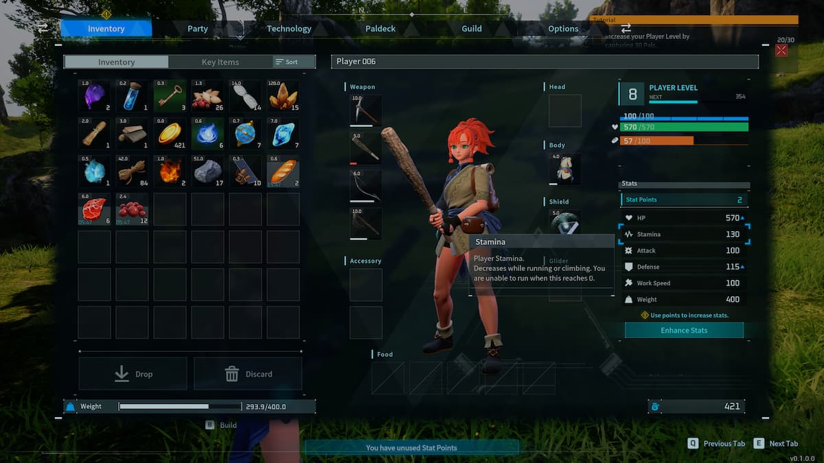 Augmentation de l'endurance et de la santé du personnage de Palworld