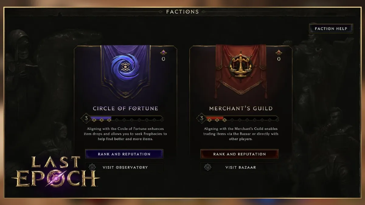 Last Epoch : Quelle faction choisir - Cercle de Fortune contre Guilde des Marchands