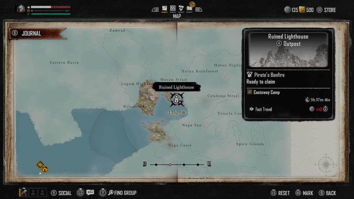 Emplacement du phare en ruine de Skull And Bones
