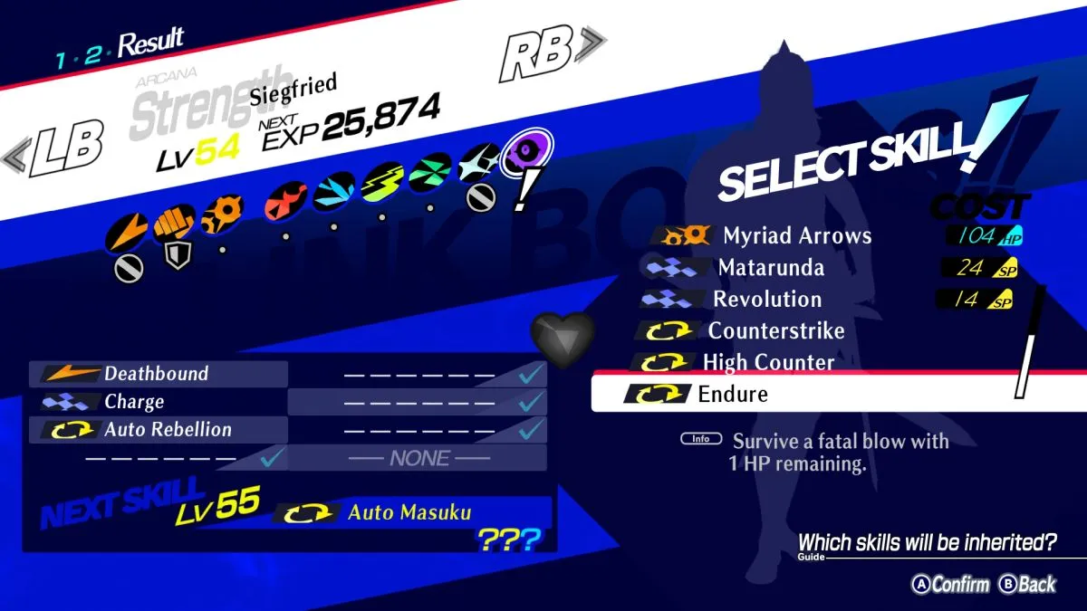 Persona 3 Reload Fuse Siegfried hérite de la compétence d'endurance