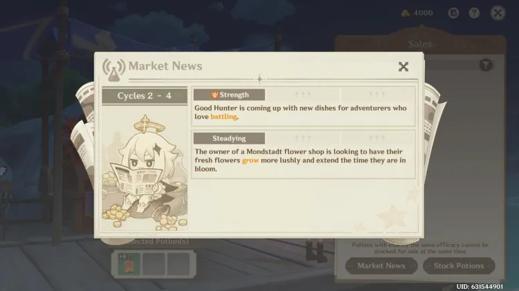 Genshin Impact : Alchemical Ascension - Tous les types de potions d'actualités du marché