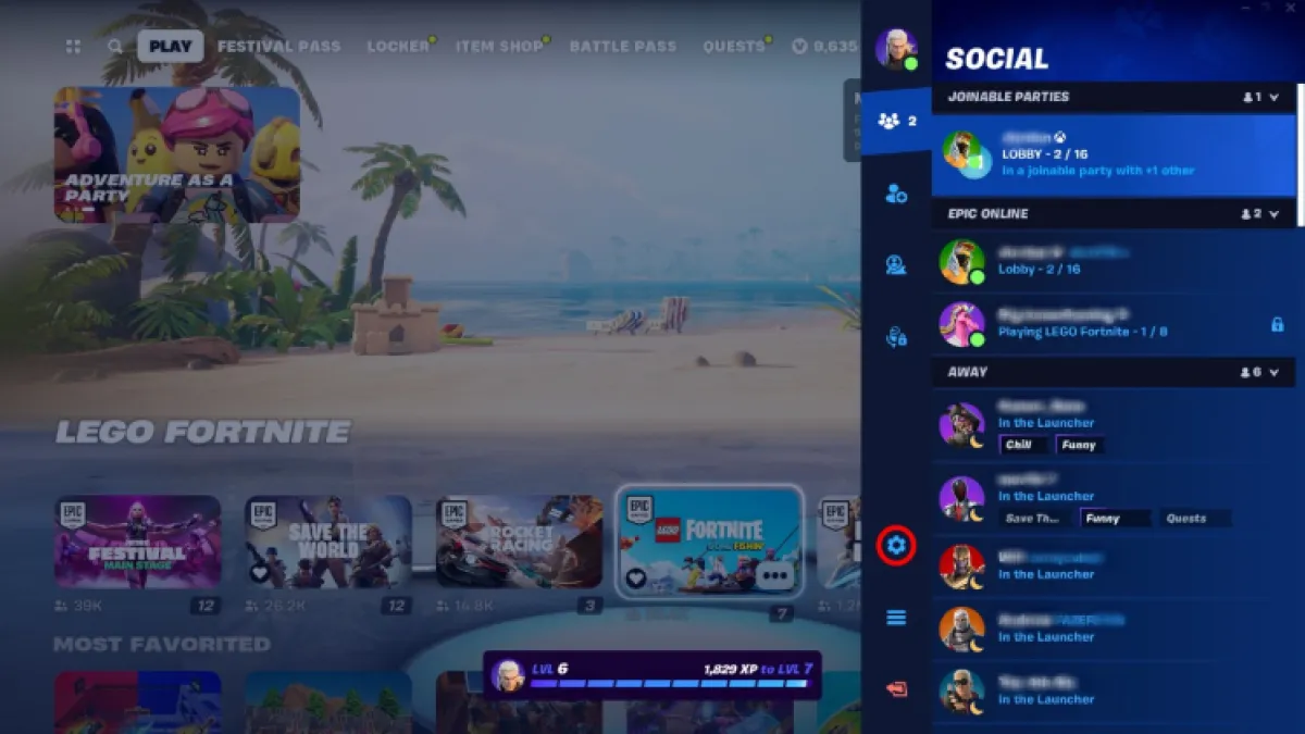 Paramètres Fortnite