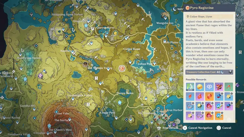 L'emplacement du patron du Pyro Regisvine, tel que présenté dans le Genshin Impact carte.