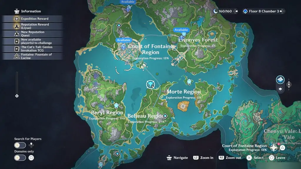 L'emplacement du domaine de la gloire pâle oubliée dans Genshin Impact.