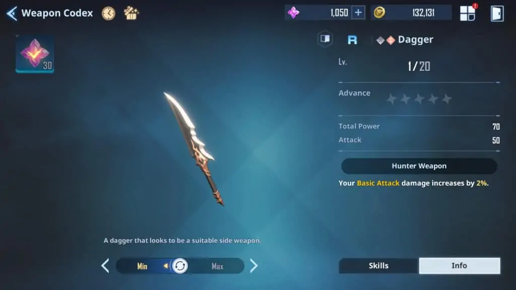 Liste des niveaux d’armes du chasseur
