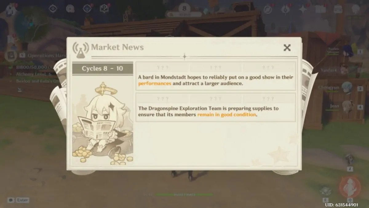 Tous les types de potions d’actualités du marché Genshin Impact Ascension alchimique 8 10