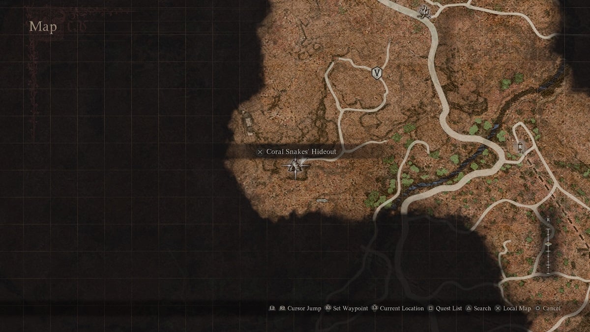 emplacement de la cachette des serpents coralliens dans Dragons Dogma 2