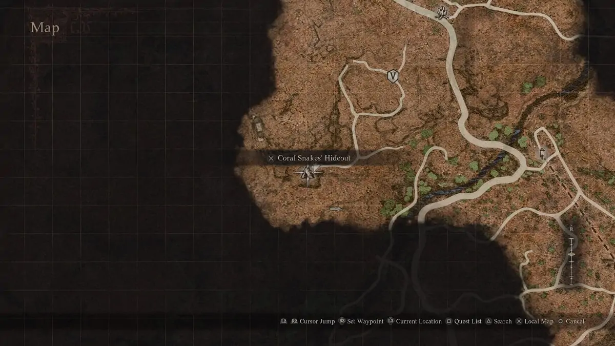 emplacement de la cachette des serpents coralliens dans Dragons Dogma 2