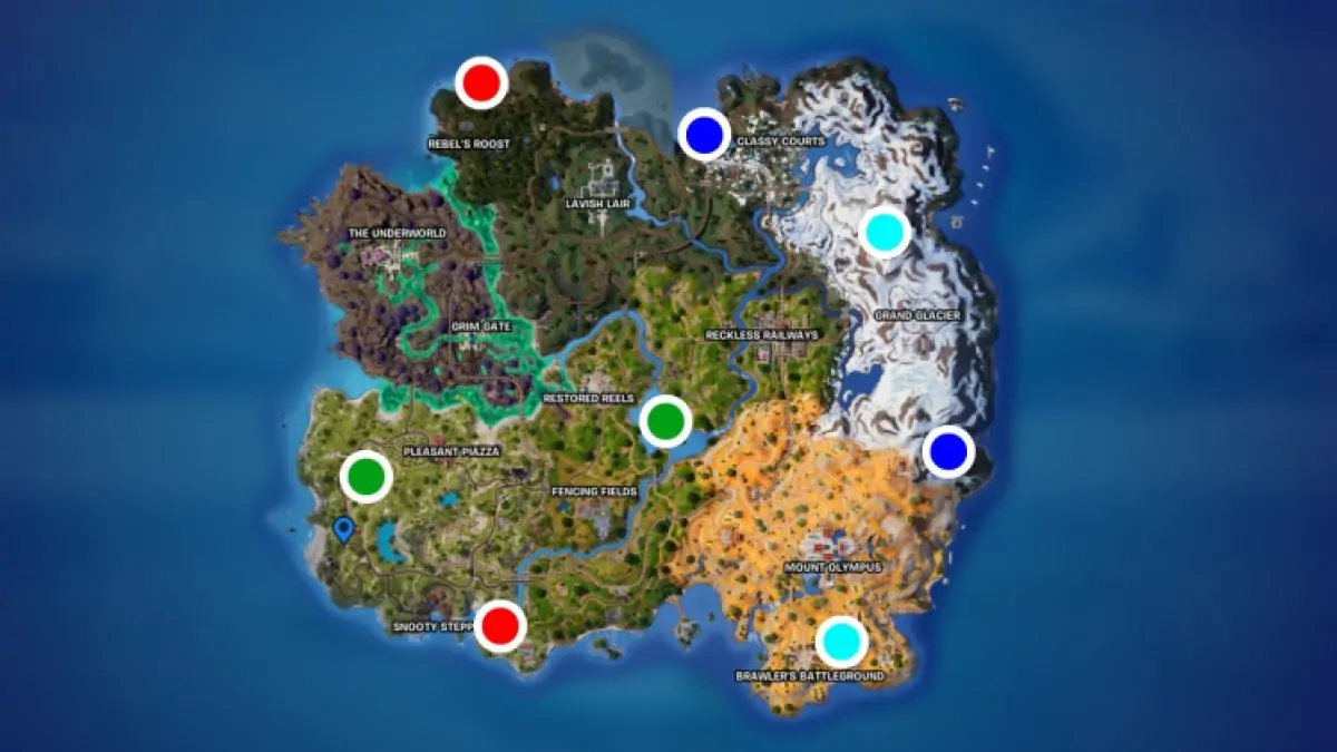 Carte des emplacements des sanctuaires élémentaires Fortnite Avatar