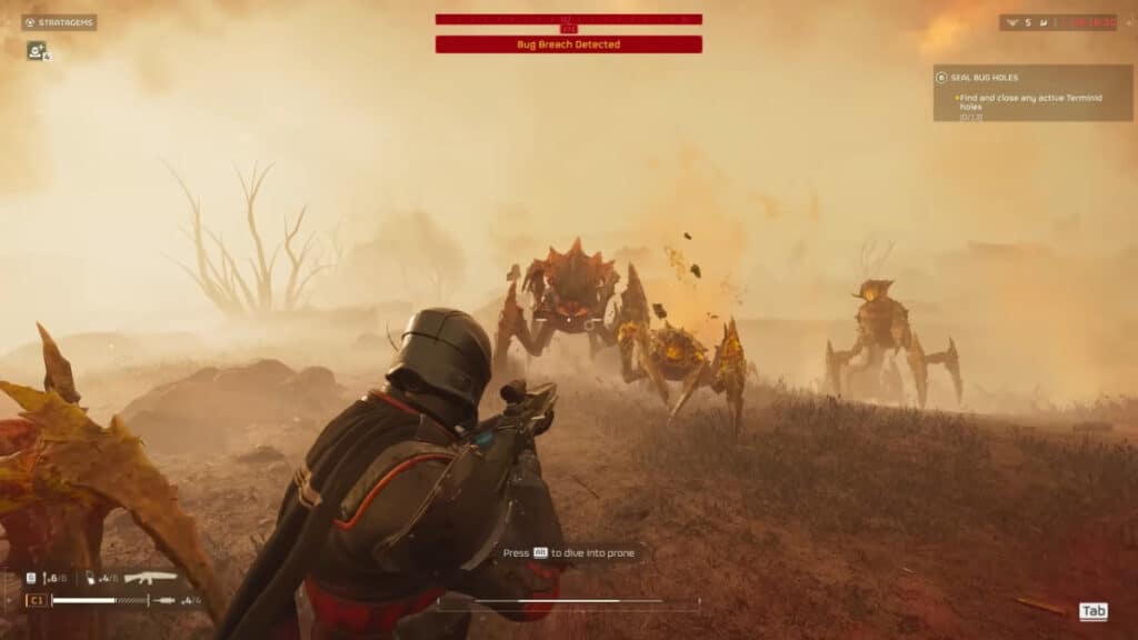 Un Helldiver combat un essaim de Terminid dans Helldivers 2