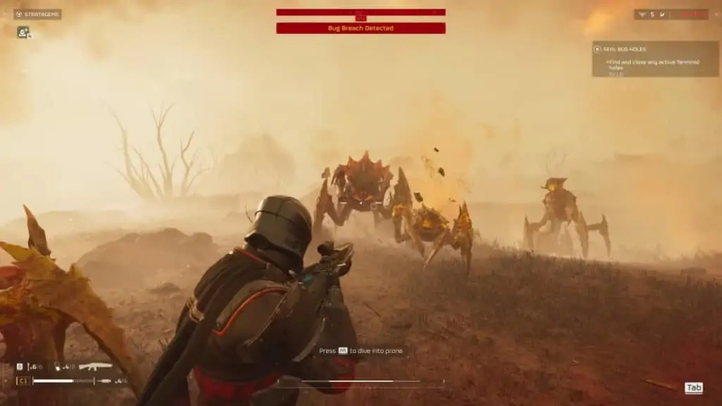Un Helldiver combat un essaim de Terminid dans Helldivers 2