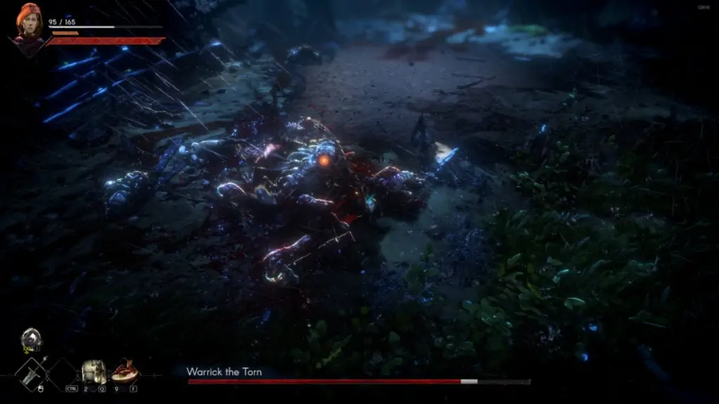 Le joueur affronte Warrwick the Torn, le premier boss de No Rest for the Wicked.