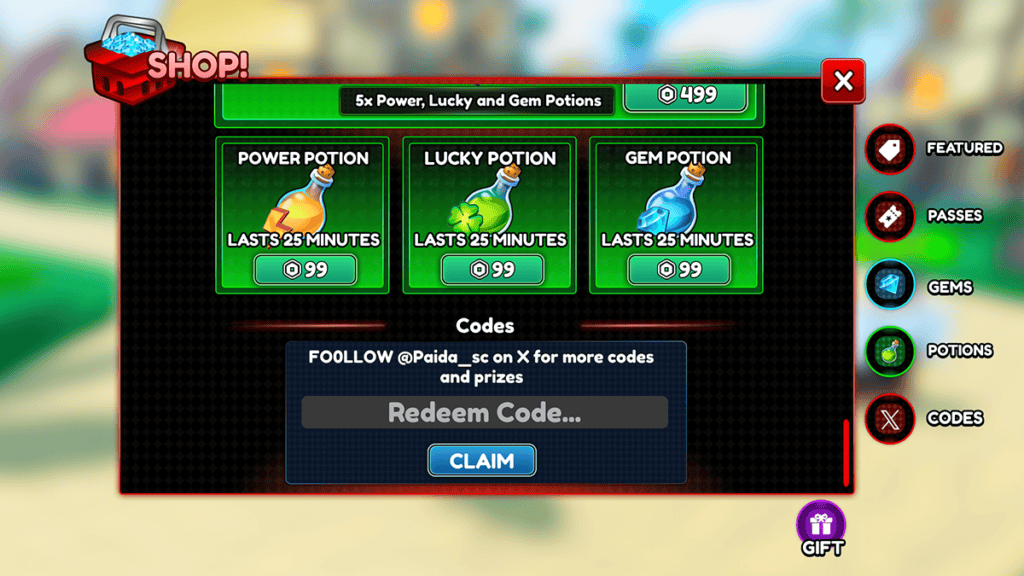 Fenêtre d’échange contre les codes Roblox Anime Islands