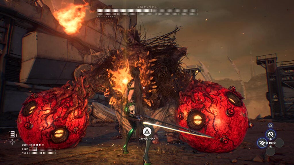 Eve se prépare à effectuer une attaque Retribution dans Stellar Blade.