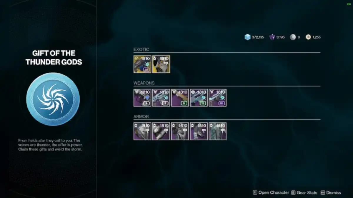 Tous les coffres du Hall des Champions de Destiny 2 dans le coffre des Dieux du Tonnerre Léger