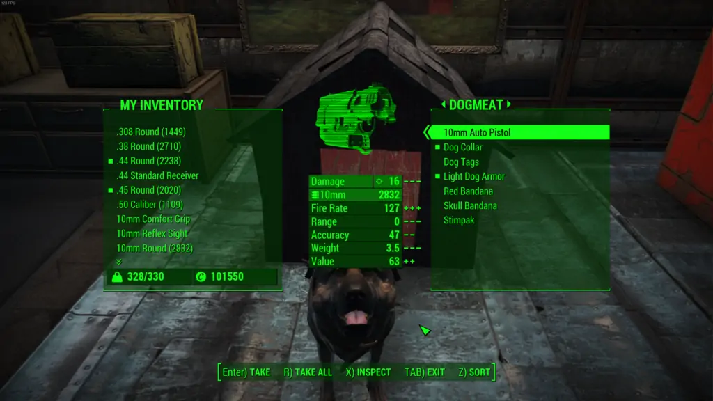 Inventaire de viande de chien dans Fallout 4