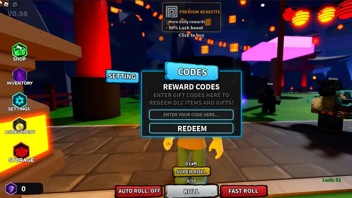 Échangez des codes dans les champs de bataille Roblox Anime RNG.