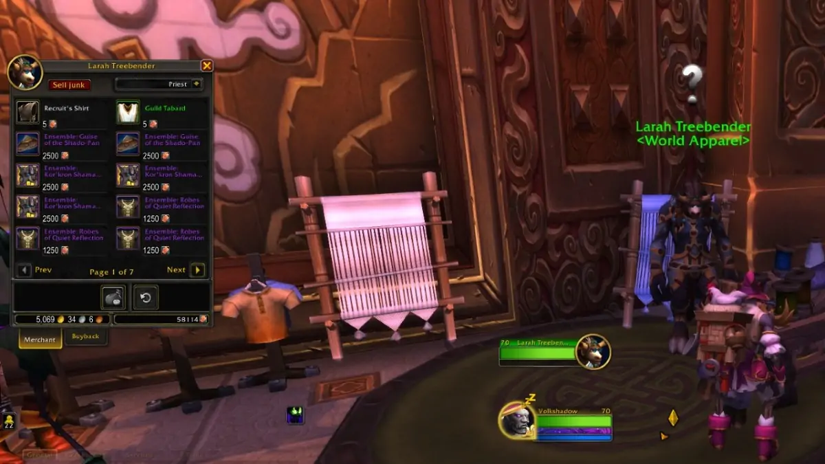 Vendeur de tabards et de chemises Wow Remix Mists Of Pandaria