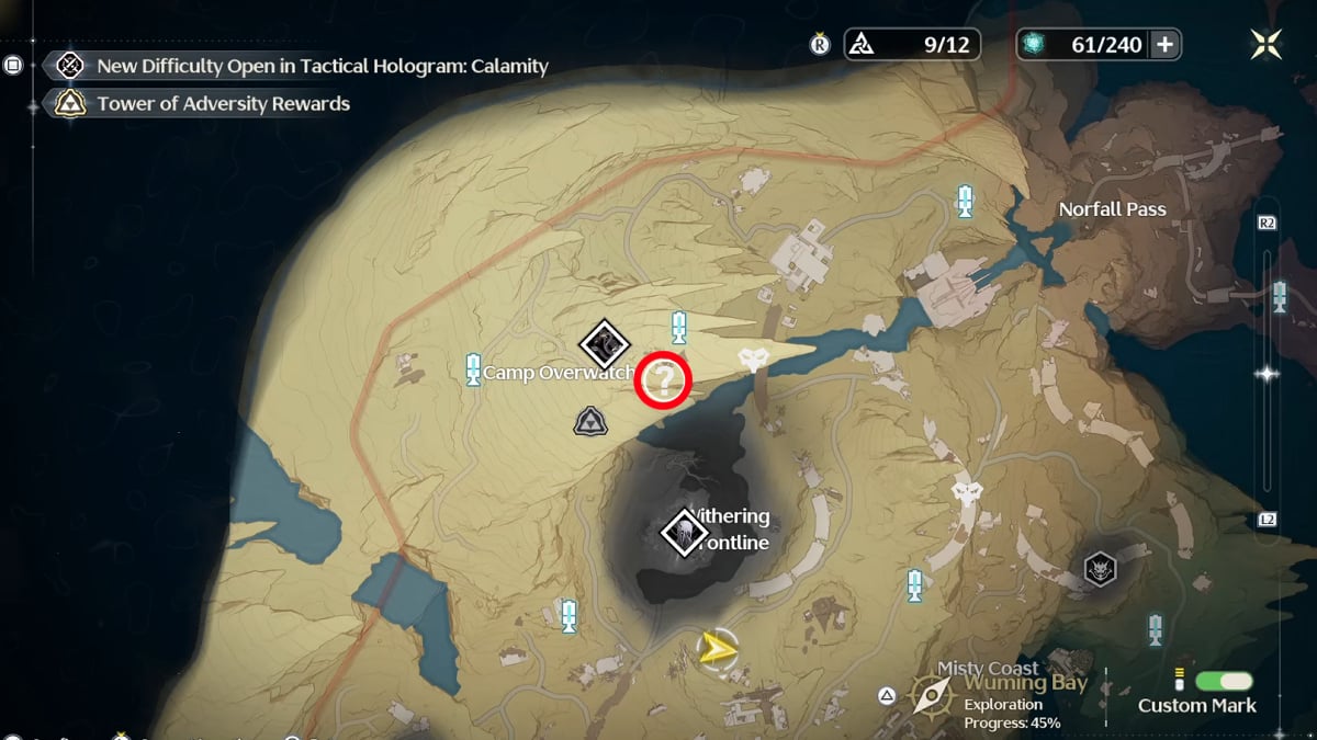 Emplacement du phare du camp Overwatch dans Wuthering Waves.