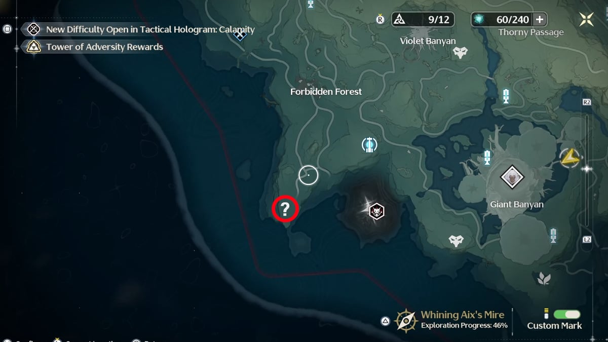 Emplacement du phare de la forêt interdite dans Wuthering Waves.