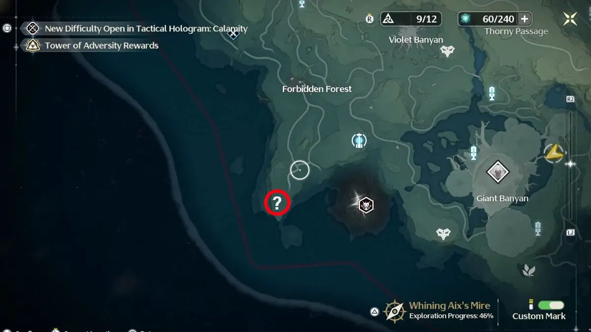 Emplacement du phare de la forêt interdite dans Wuthering Waves.