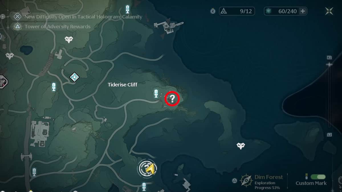 Emplacement du phare de Tiderise Cliff dans Wuthering Waves.