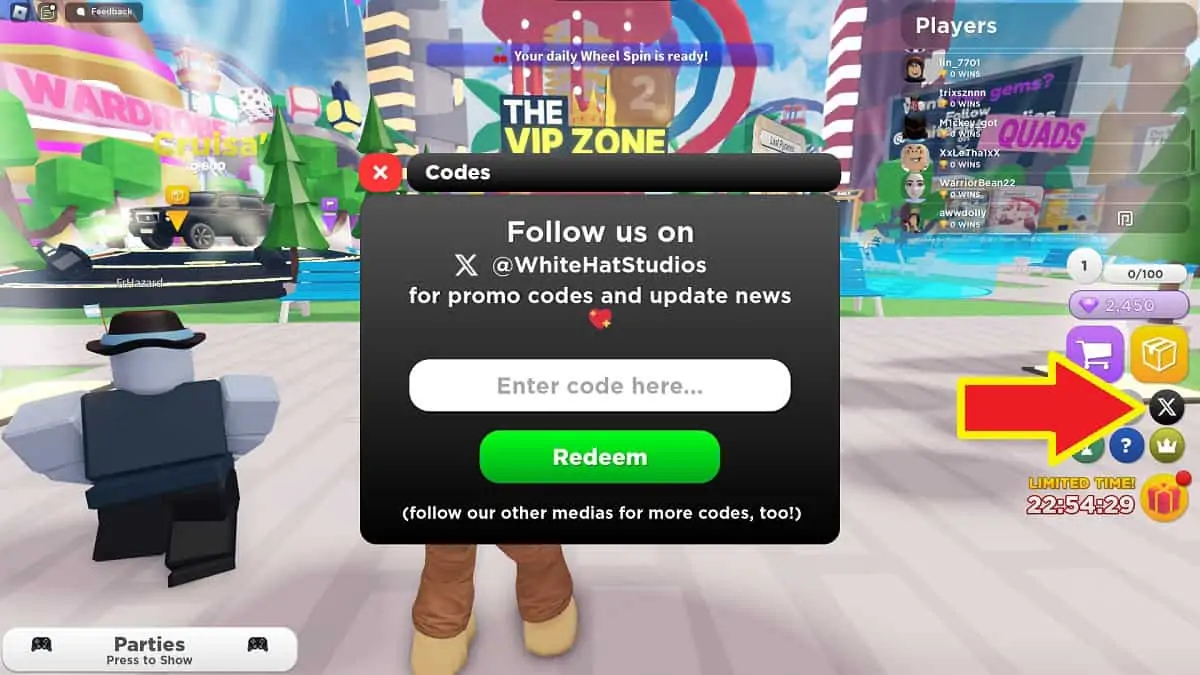 fenêtre d'échange de code dans la fête roblox