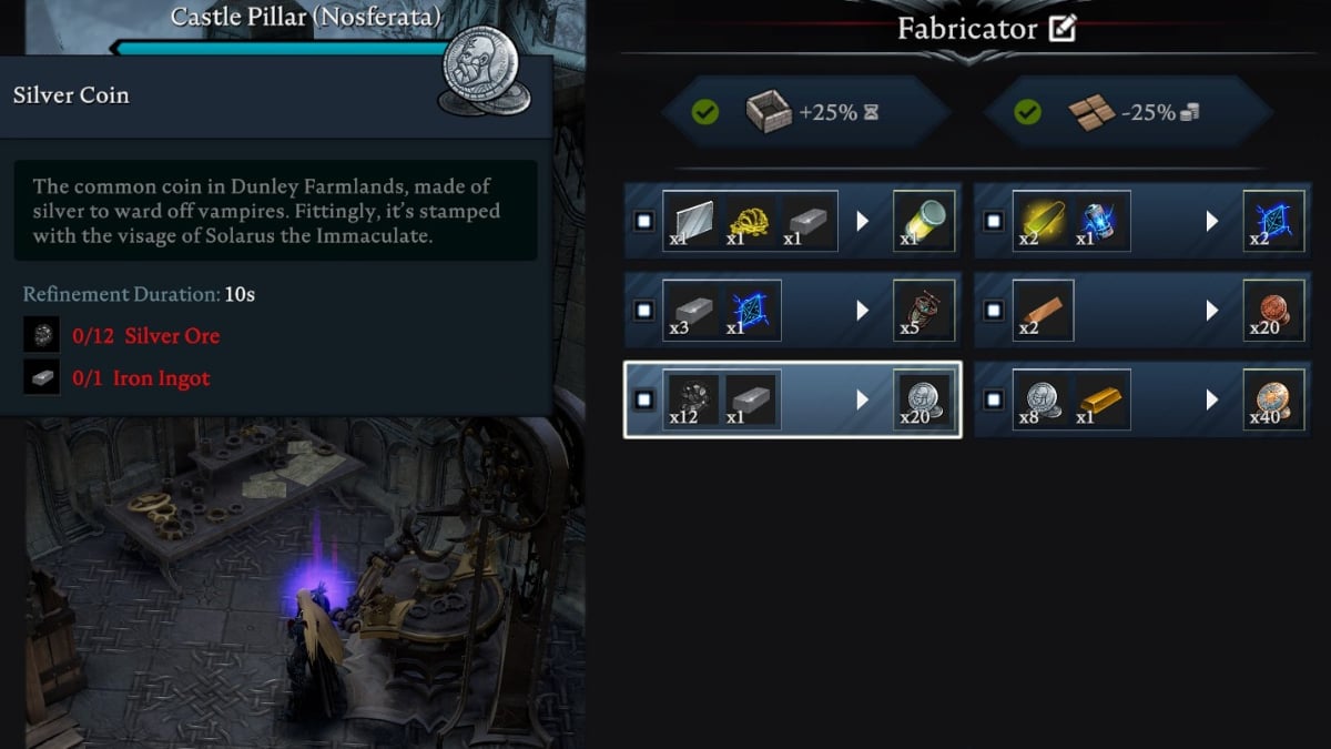 Emplacement des pièces d'argent en hausse V